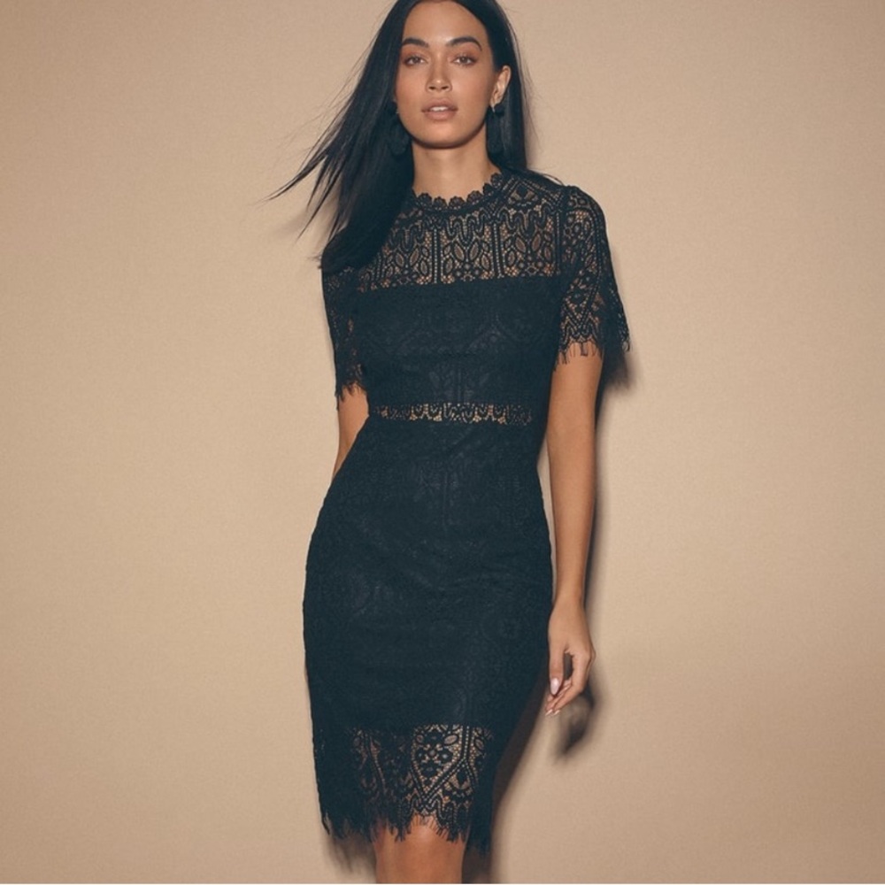 Black lace midi dress from Lulu’s Never Worn